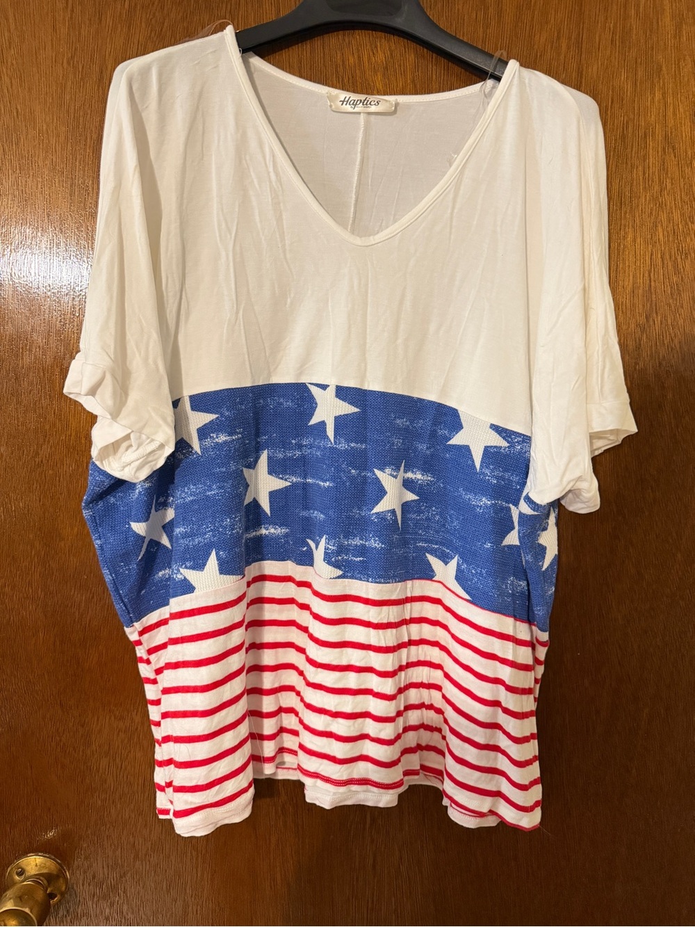 Haptics Embroidery Braided Stripe American Flag Top